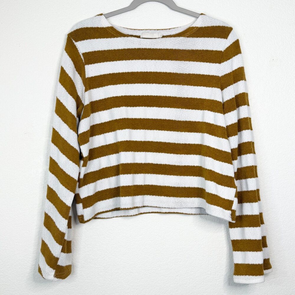 Vera & Lucy Mustard Yellow White Striped Crop Knit Sweater Top Size Medium